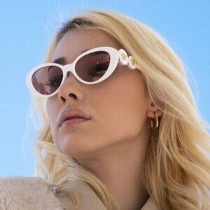 VERSACE Sunglasses VE4433 White Cat Eye Pink Lens Medusa Retro Designer